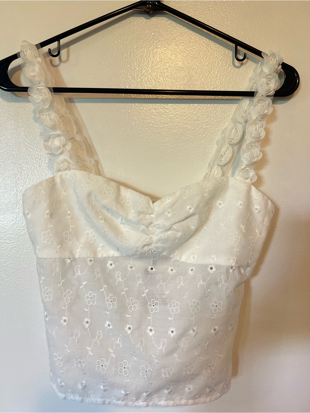 Princess Polly White Floral Eyelet Cropped Top